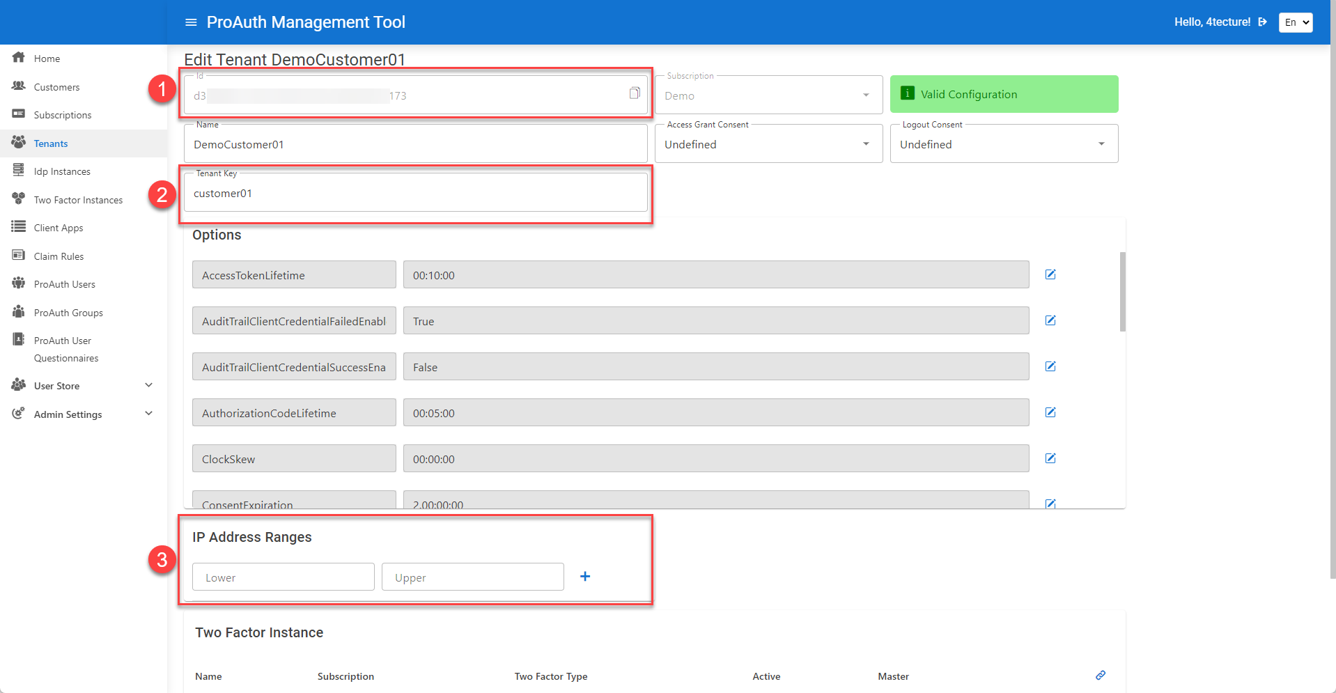 Configure the tenant with a tenant key