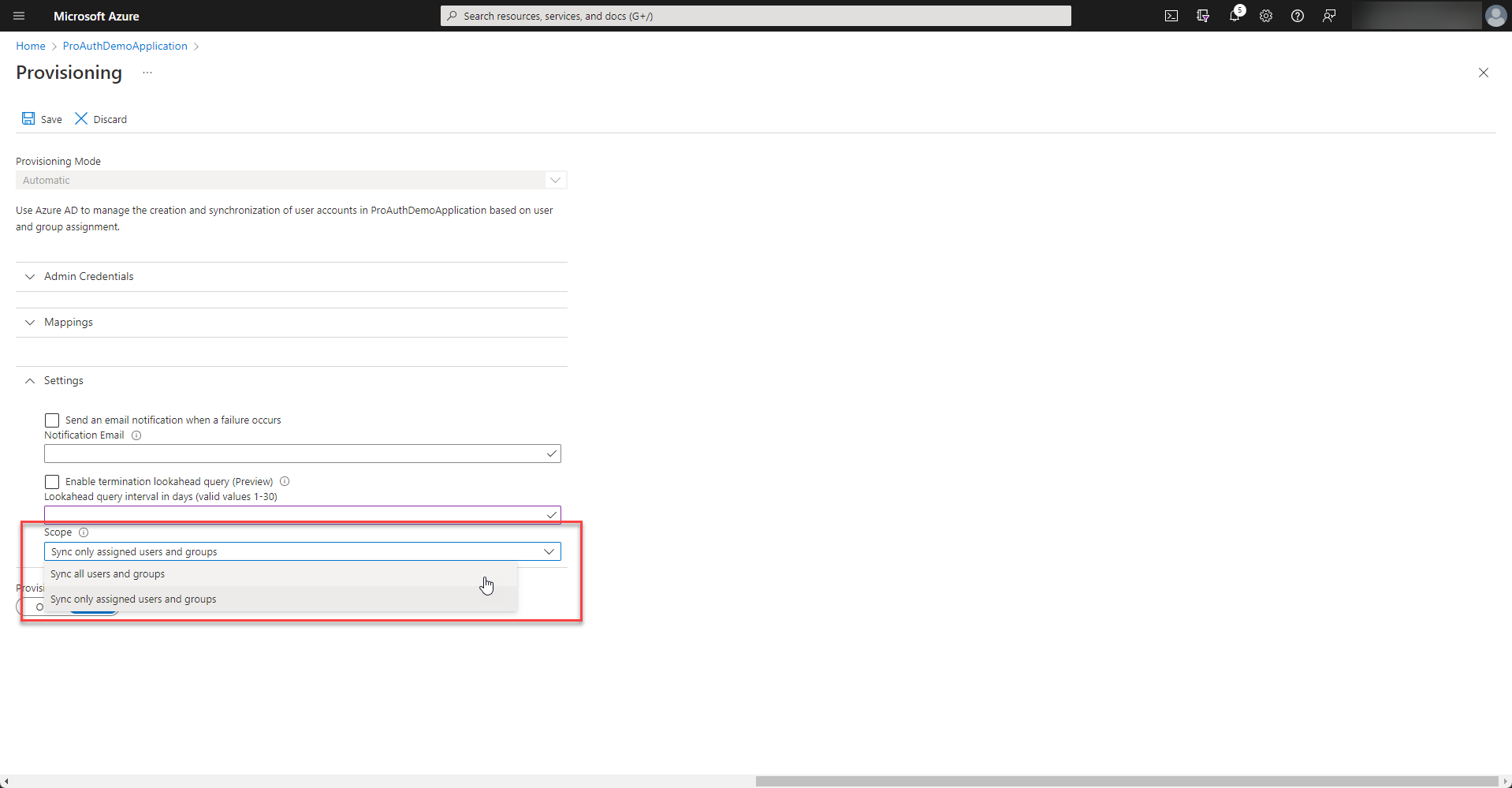 Change scope for provisioning